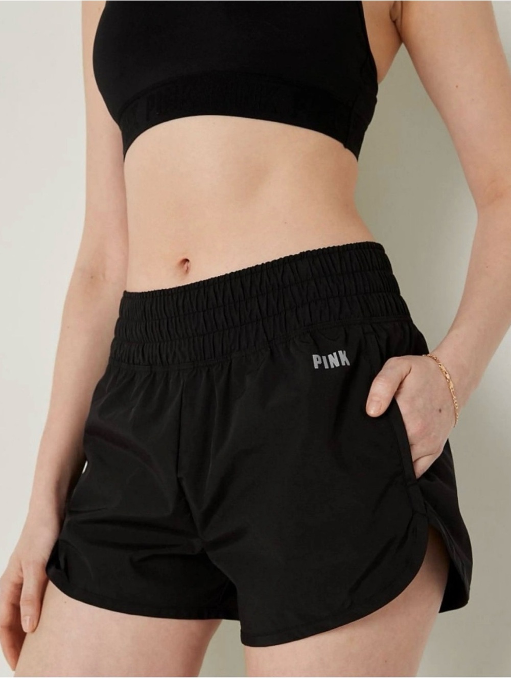 PINK Victoria's Secret Black Ruched Waist Athletic Shorts